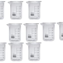 Borosilicate 3.3 Glass Beaker 50 ml with +0.5/-0.5 Tolerance (Set of 10 Units). (Complete Graduated Mark 50 ml) 