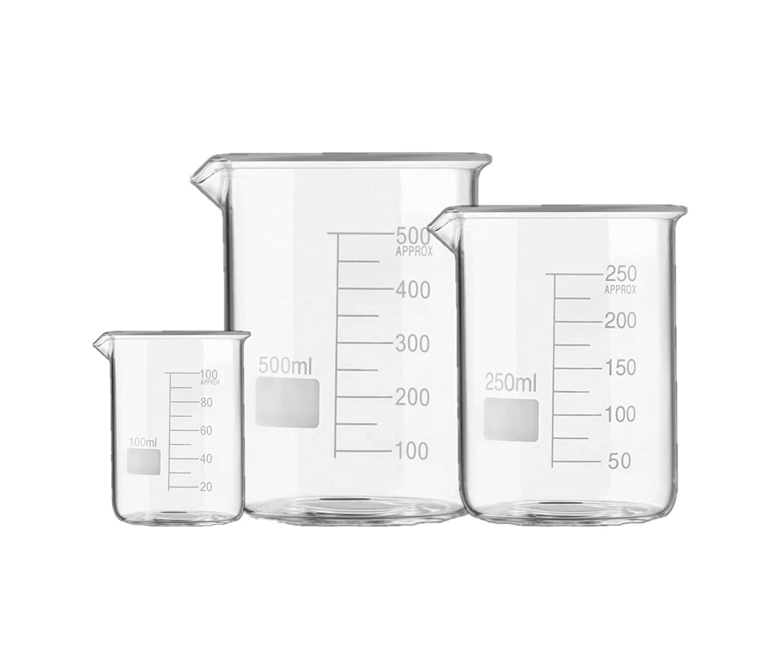 1 Borosilicate 3.3 Glass Beakers - 100 ml, 250 ml, 500 ml, Pack of 3