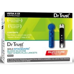 Dr Trust USA Gold Standard Blood Glucose Test Strips Plus Lancets - 50 Strips (Black)