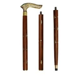 Handmade Wooden Folding Walking Stick 36 Inches - Handcrafted Walking Cane with Brass Handle  