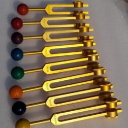 Tunning Fork Chakra Weighted Gold Set of 8 Including Velvet Pouch and Mallet Color Balls Extra