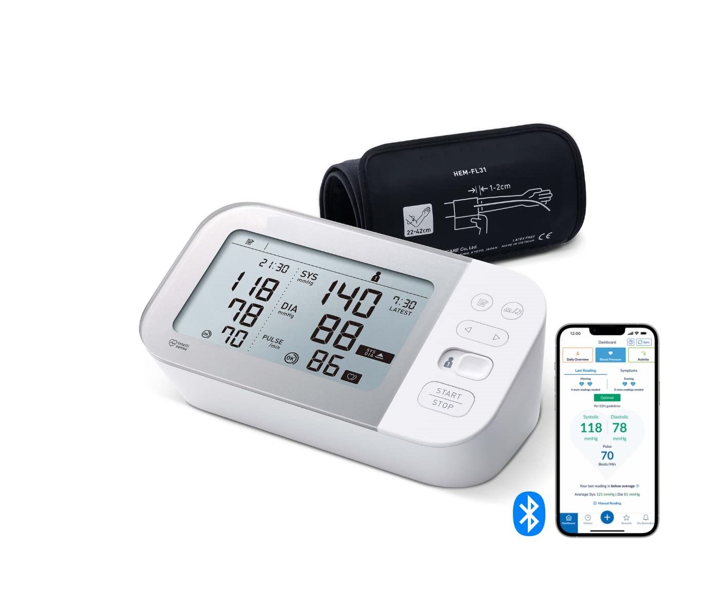 1 Bluetooth Digital Blood Pressure Monitor with AFib Indicator and 360° Accuracy Intelliwrap Cuff for Most Accurate Measurements (White)