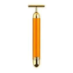 Gold Energy Beauty Bar Electric Vibration Facial Massage Roller Waterproof Face Skin Care T-Shaped Anti Wrinkle Massager for Forehead Cheek Neck Clavicle Arm (Gold Colour)