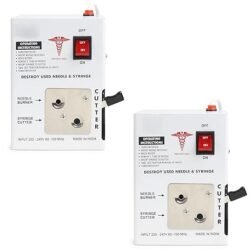 "Needle Syringe Destroyer Electric, Needle Destroyer Machine for Hospital & Laboratory, Shock Proof  Metal Body Mechanism, Low Power Consumption, On/Off Switch, White - Pack of 2"